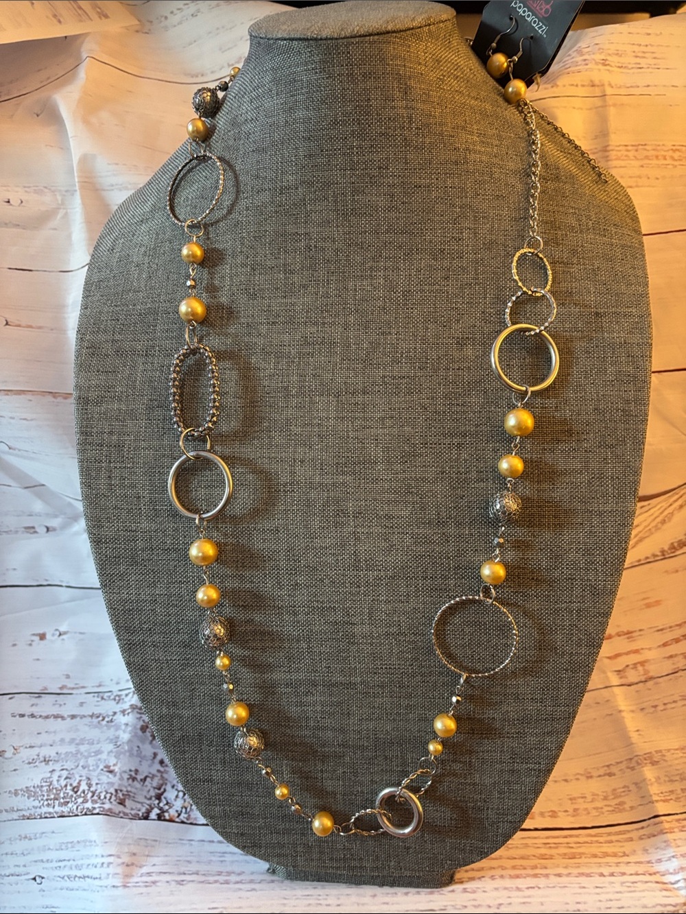 paparazzi Gold and Yellow Mixed-Metal Circle Long Necklace